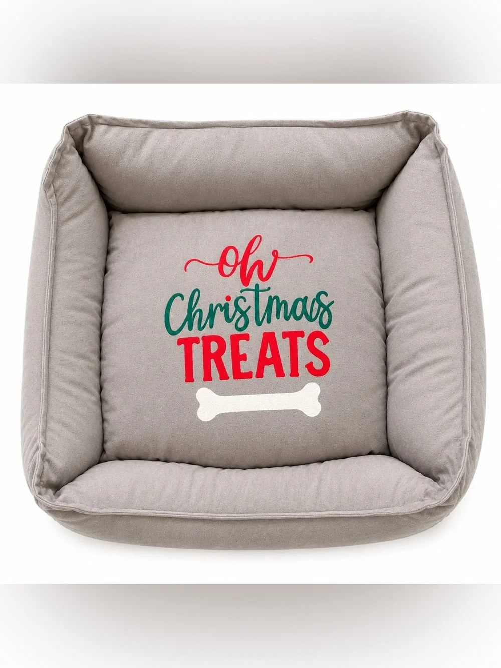Oh Christmas Treats Dog Bed Cushion - Neutral Gray